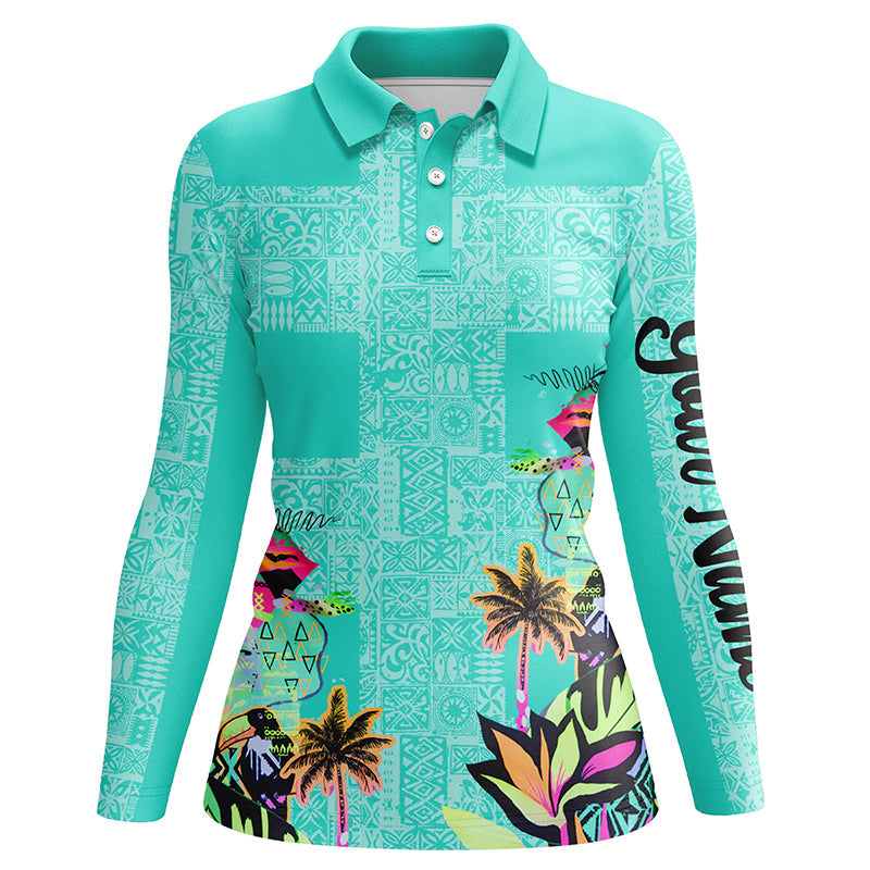 Green tropical Womens golf polo shirts custom green golf tops for womens, personalized golf gifts NQS6295