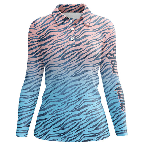 Pink blue tiger pattern Womens golf polo shirts custom golf clothes for women, gifts for the golfer NQS6297