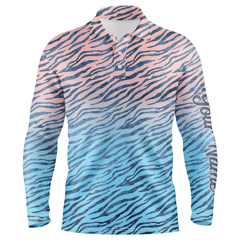 Pink blue tiger pattern Mens golf polo shirts custom golf clothes for men, gifts for the golfer NQS6297