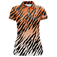 Load image into Gallery viewer, Orange tiger stripes pattern Womens golf polo shirts custom golf shirt for ladies, golf gifts NQS6299