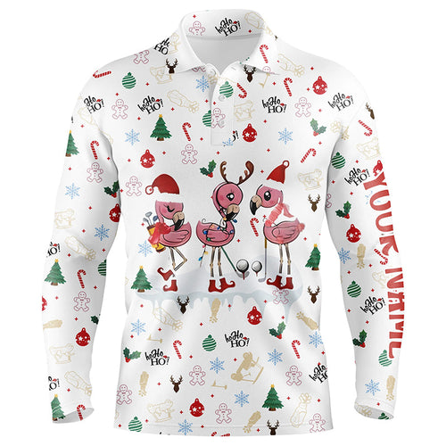 Funny Christmas golf shirts custom white Mens golf polo shirts Flamingo golf friend Christmas gifts NQS6511