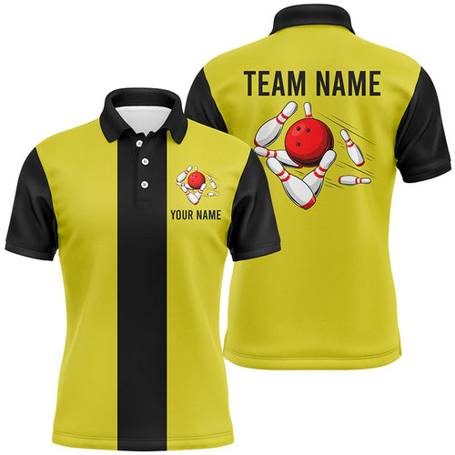 Personalized Yellow Black Retro Bowling Polo Shirts For Men custom vintage bowling team jerseys NQS6981