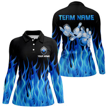 Load image into Gallery viewer, Blue flame Womens bowling polo shirt black Bowling Jerseys Personalized Bowling Team Shirts NQS6982