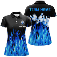 Load image into Gallery viewer, Blue flame Womens bowling polo shirt black Bowling Jerseys Personalized Bowling Team Shirts NQS6982