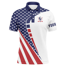 Load image into Gallery viewer, Personalized red, white and blue golf polos shirts for mens custom American flag patriot golf wears NQS7118