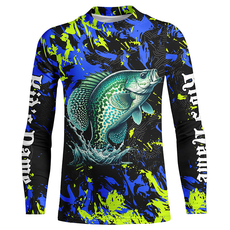 Crappie fishing green blue camo Custom UV protection performance long sleeve fishing shirt jerseys NQS7122