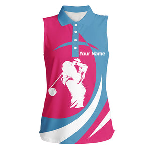 Pink and blue Womens sleeveless polo shirt custom team golf shirt women ladies golf sleeveless tops NQS5135