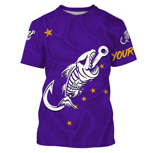 AK purple Fishing Custom Alaska Flag Fish hook skull sun protection fishing shirts for men, women NQS3388