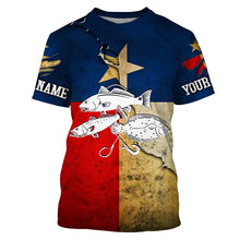 Load image into Gallery viewer, Vintage Texas flag Inshore Grand slam Redfish, trout, flounder Custom name Long Sleeve Fishing Shirts NQS4063