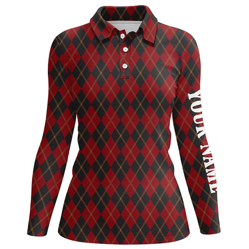 Black and red flat argyle pattern Womens golf polo shirts custom best ladies golf wear, golfing gifts NQS6526