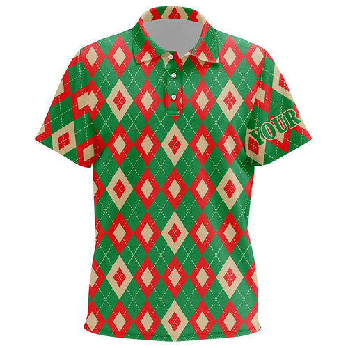 Green and red Christmas argyle pattern Kid golf polo shirts custom Kid golf wear, golfing gifts NQS6528