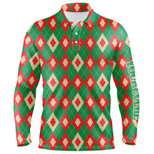 Load image into Gallery viewer, Green and red Christmas argyle pattern Mens golf polo shirt custom best mens golf wear, golfing gifts NQS6528