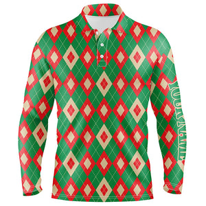 Green and red Christmas argyle pattern Mens golf polo shirt custom best mens golf wear, golfing gifts NQS6528