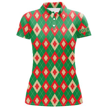 Load image into Gallery viewer, Green and red Christmas argyle pattern Womens golf polo shirts custom womens golf wear, golfing gifts NQS6528