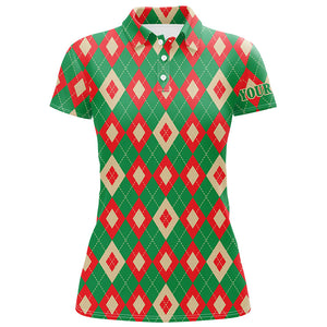 Green and red Christmas argyle pattern Womens golf polo shirts custom womens golf wear, golfing gifts NQS6528