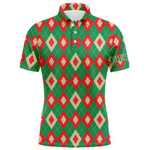 Load image into Gallery viewer, Green and red Christmas argyle pattern Mens golf polo shirt custom best mens golf wear, golfing gifts NQS6528