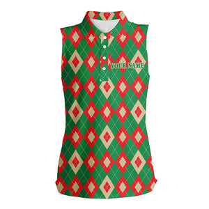 Green and red Christmas argyle pattern Womens sleeveless polos custom womens golf wear, golfing gifts NQS6528