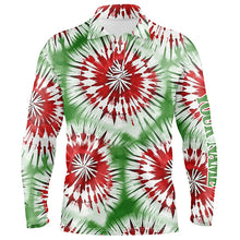 Load image into Gallery viewer, Green, red, white Christmas tie dye pattern Mens golf polo shirt custom golf tops mens, golfing gifts NQS6529