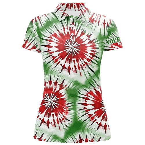 Green, red and white Christmas tie dye pattern Womens golf polo shirts custom golf tops for ladies NQS6529