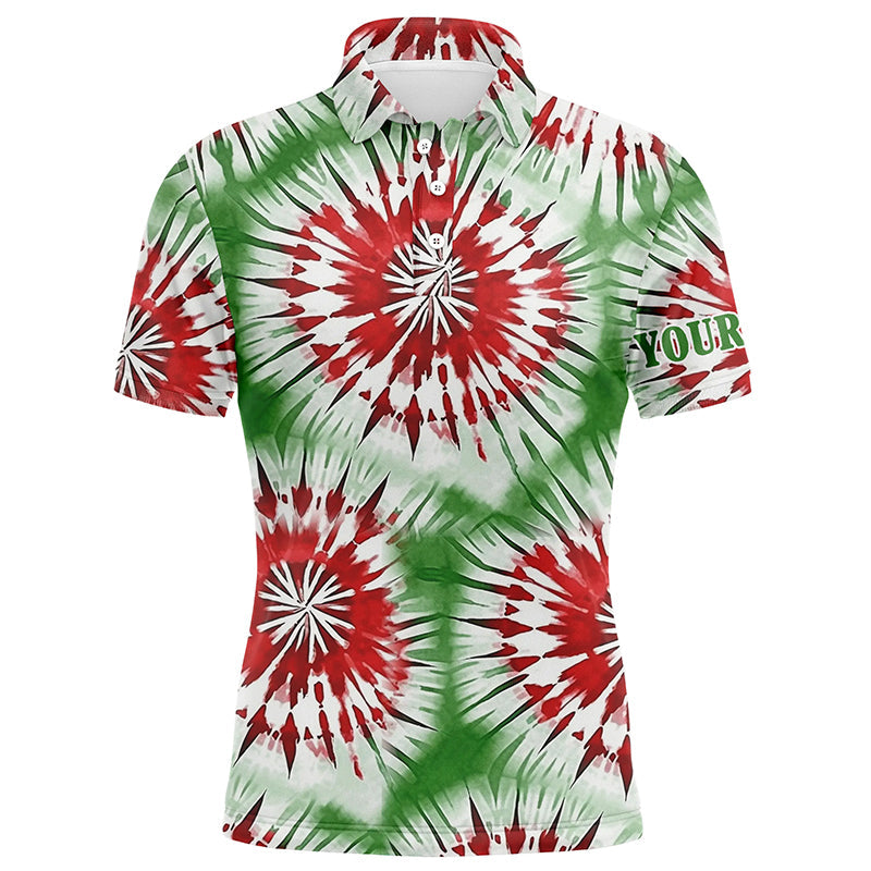 Green, red, white Christmas tie dye pattern Mens golf polo shirt custom golf tops mens, golfing gifts NQS6529