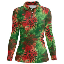 Load image into Gallery viewer, Green and red Christmas tie dye pattern Womens golf polo shirts custom golf tops for ladies NQS6530