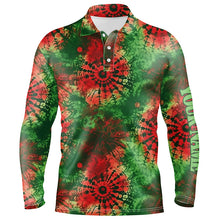 Load image into Gallery viewer, Green and red Christmas tie dye pattern Mens golf polo shirt custom golf tops mens, golfing gifts NQS6530