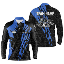 Load image into Gallery viewer, Black bowling camo Mens polo bowling shirt Custom bowling strike team league jerseys | Blue NQS6771