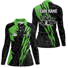 Load image into Gallery viewer, Black bowling camo Women bowling polo shirt Custom bowling strike team league jerseys | Green NQS6772