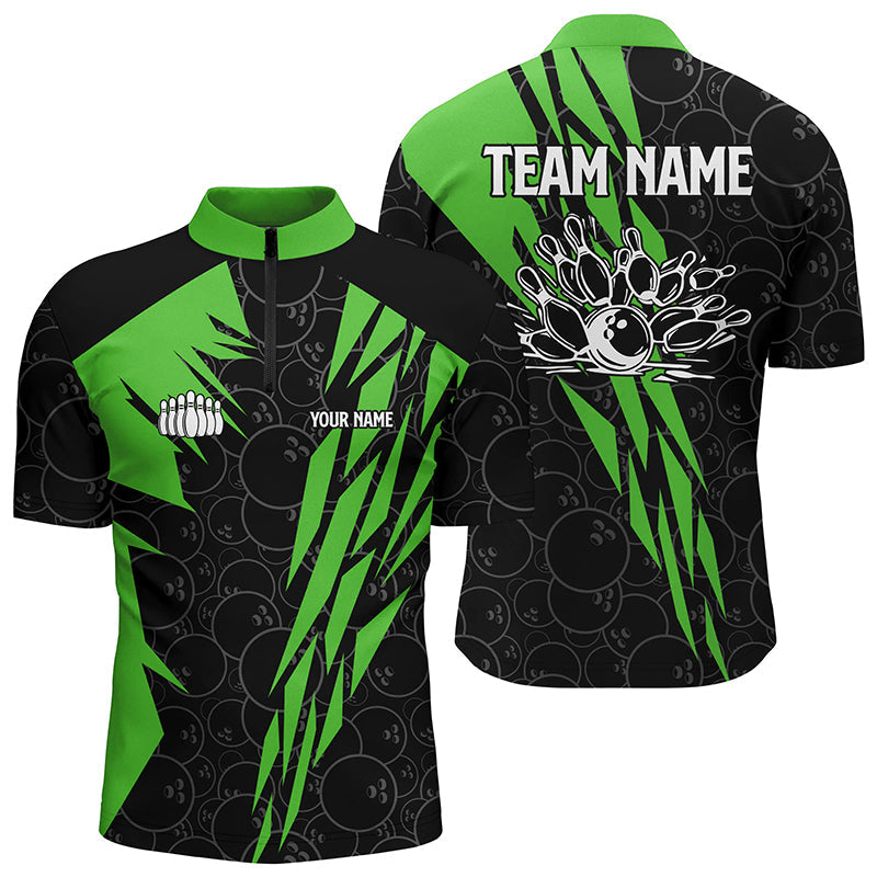 Black bowling camo Men's bowling Quarter Zip shirts Custom bowling strike team league jerseys | Green NQS6772