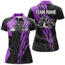 Load image into Gallery viewer, Black bowling camo Women bowling polo shirt Custom bowling strike team league jerseys | Purple NQS6773