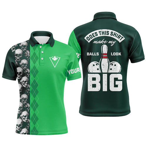 Funny green skull Bowling polo shirt for men Custom name Does this shirt make my balls look big NQS6983