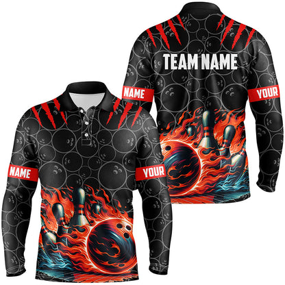 Mens Bowling polo shirts Custom black red flame bowling shirt, Bowling Team Jerseys gift for bowlers NQS7126