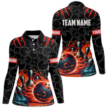 Load image into Gallery viewer, Women bowling polo shirts Custom black red flame bowling shirt, Bowling Team Jerseys gift for bowlers NQS7126