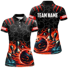 Load image into Gallery viewer, Women bowling polo shirts Custom black red flame bowling shirt, Bowling Team Jerseys gift for bowlers NQS7126