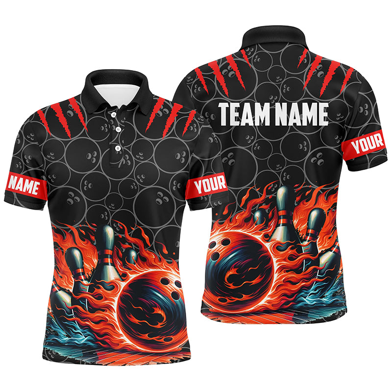 Mens Bowling polo shirts Custom black red flame bowling shirt, Bowling Team Jerseys gift for bowlers NQS7126