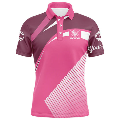 Pink Mens golf polos shirts custom golf tops for mens, personalized unique golf gifts NQS7128
