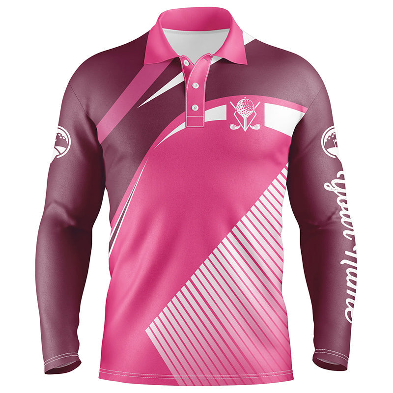 Pink Mens golf polos shirts custom golf tops for mens, personalized unique golf gifts NQS7128