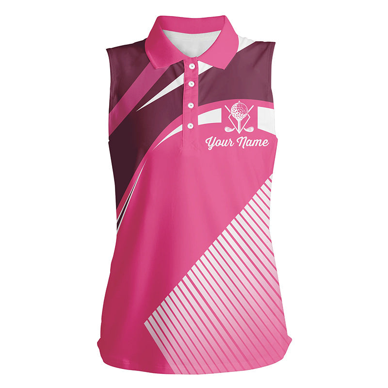 Pink Womens sleeveless golf polos shirts custom golf tops for ladies, personalized unique golf gifts NQS7128