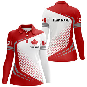 Red and white Womens golf polo shirts custom team name Canada flag patriotic womens golf tops NQS6312