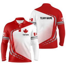 Load image into Gallery viewer, Red and white Mens golf polo shirts custom team name Canada flag patriotic mens golf tops NQS6312