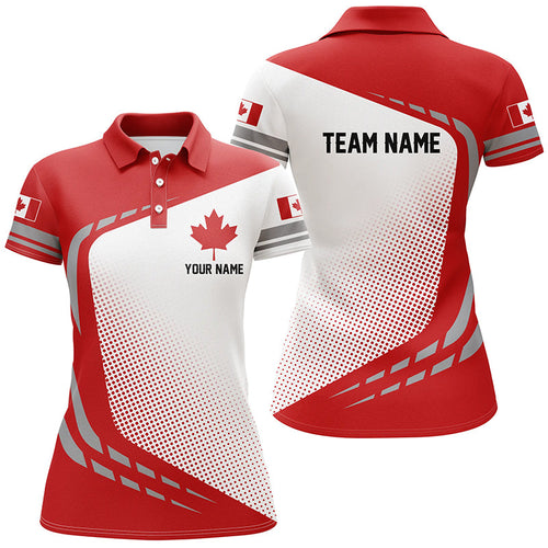 Red and white Womens golf polo shirts custom team name Canada flag patriotic womens golf tops NQS6312