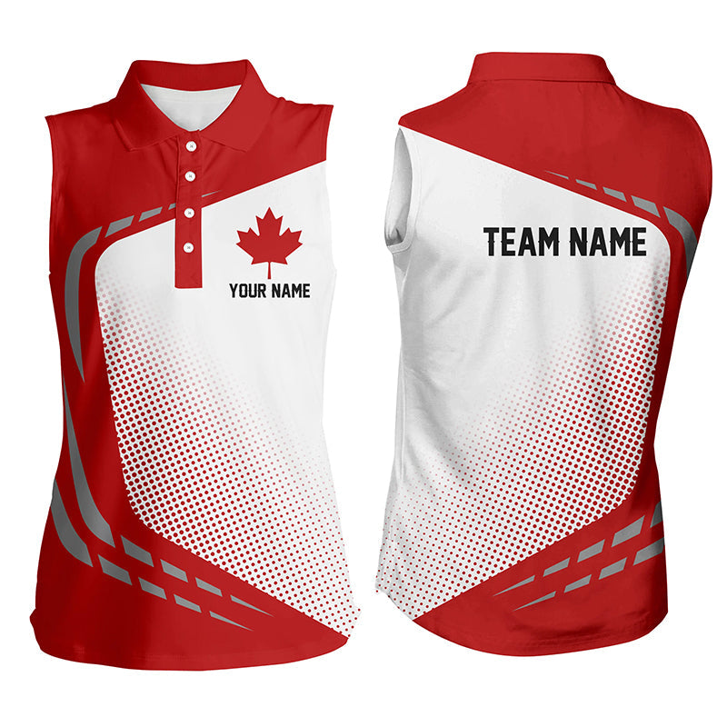 Red and white Women sleeveless polo shirt custom team name Canada flag patriotic ladies golf tops NQS6312