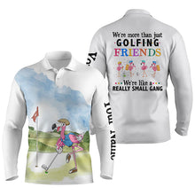 Load image into Gallery viewer, Funny Flamingo Mens golf polo shirts custom name we&#39;re more than just golfing friends NQS4265
