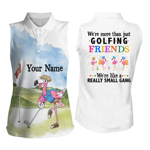 Funny Flamingo Womens sleeveless polo shirt custom name we're more than just golfing friends NQS4265