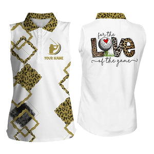 White Womens sleeveless polo shirt custom name for the love of the game leopard golf shirts NQS4266
