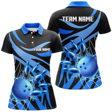 Load image into Gallery viewer, Blue flame bowling polo shirts for women Custom Team bowling jerseys for girl, gift for bowlers NQS7243