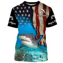 Load image into Gallery viewer, Shark Fishing 3D American Flag Patriotic Customize name All over print shirts NQS542
