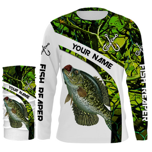 Crappie fishing Green Camo UV protection Customize name long sleeves fishing shirts, gift for fisherman NQS802