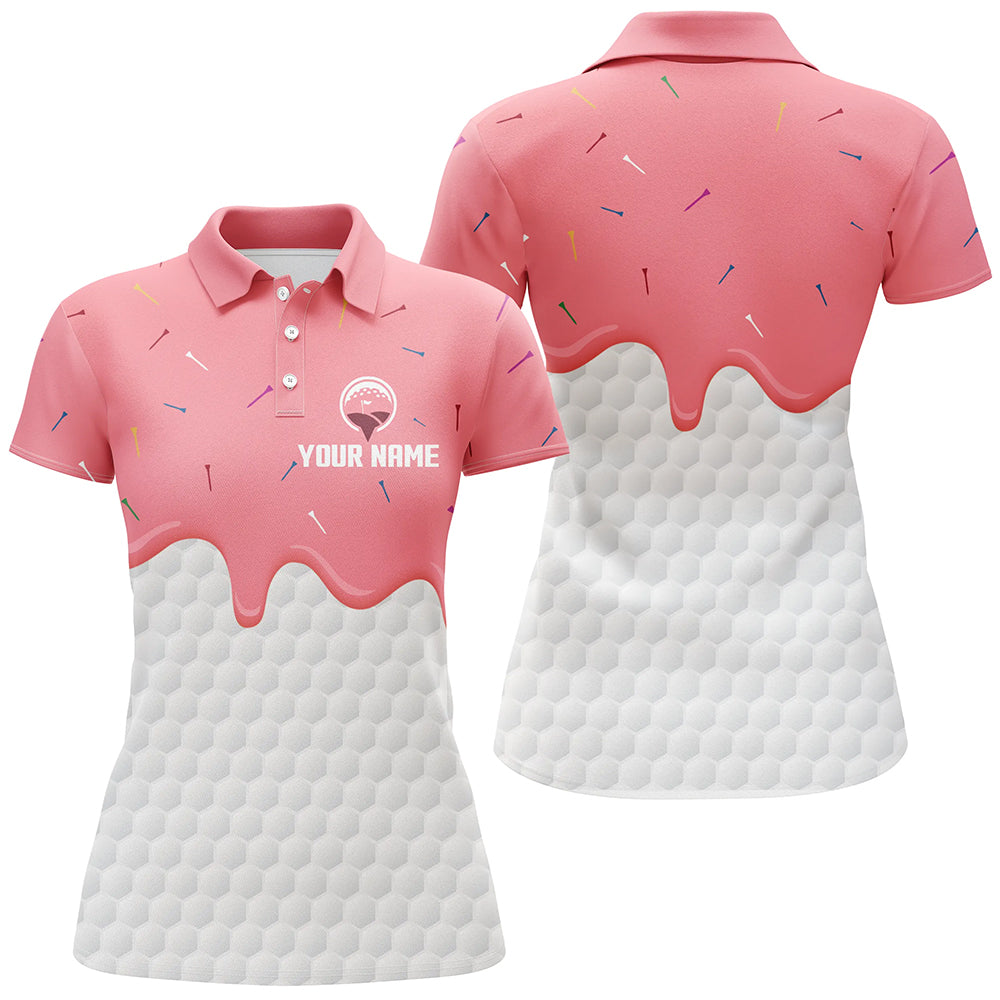 Women golf polo shirts custom pink Ice Cream Melting On Golf Ball, golf gifts for ladies NQS6995