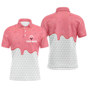 Mens golf polo shirts custom pink Ice Cream Melting On Golf Ball, golf gifts for mens NQS6995